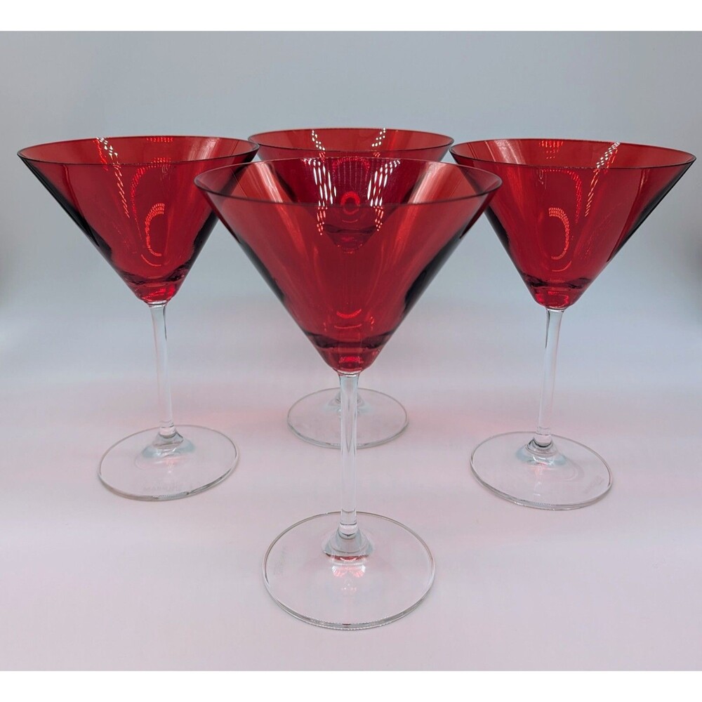 Marquis By Waterford Red Martini Glasses Crystal Red Jewels Christmas Germany